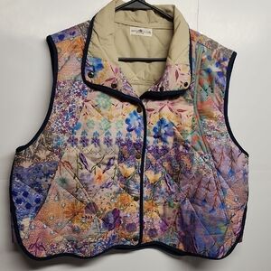 NATURAL LIFE Beautiful Multicolor Lightweight Floral Vest. Sz L/XL. Gardencore